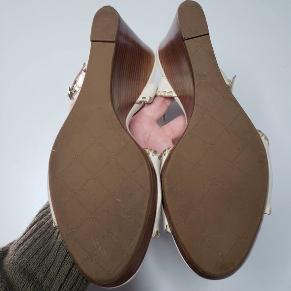 Jack Rogers Clare Wedge Sandal 10‎ Bone Ivory Gold Ankle Strap - Picture 9 of 10